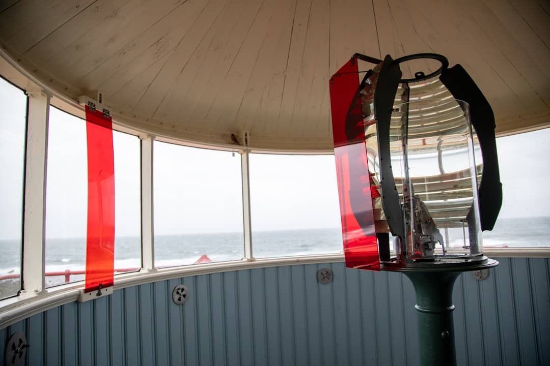 Lighthouse lantern room overlooking the sea