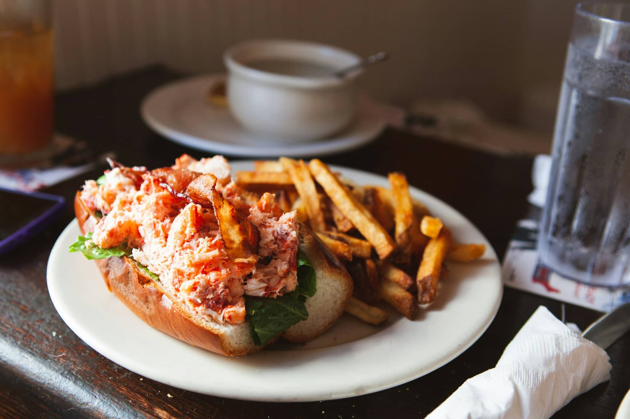 A lobster roll served on a plate