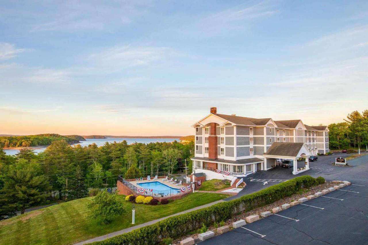 an aerial view of a large house with a pool at Bluenose Inn - Bar Harbor Collection in Bar Harbor