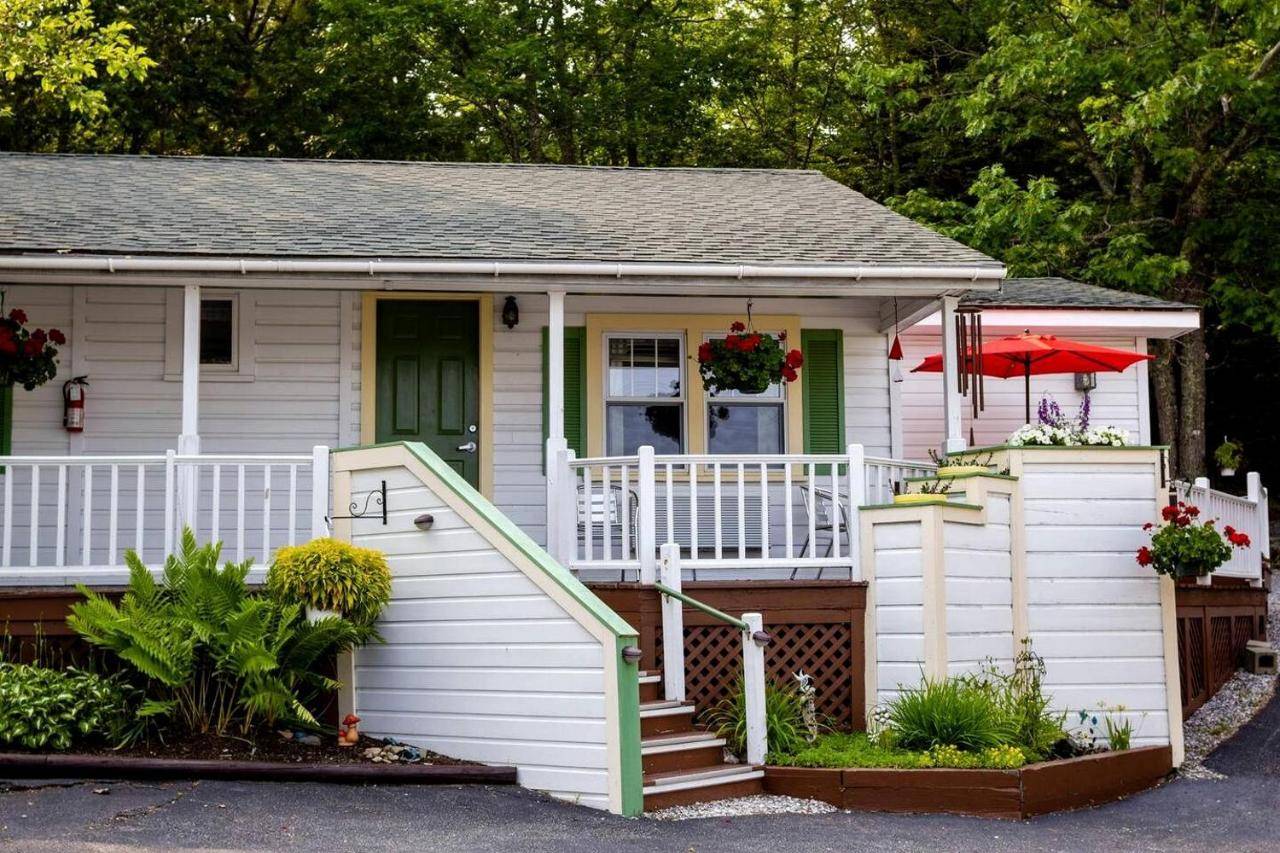 a small white house with a porch at Sunny Room with a Private Deck in a Bed and Breakfast near Camden Hills State Park, Maine in Lincolnville