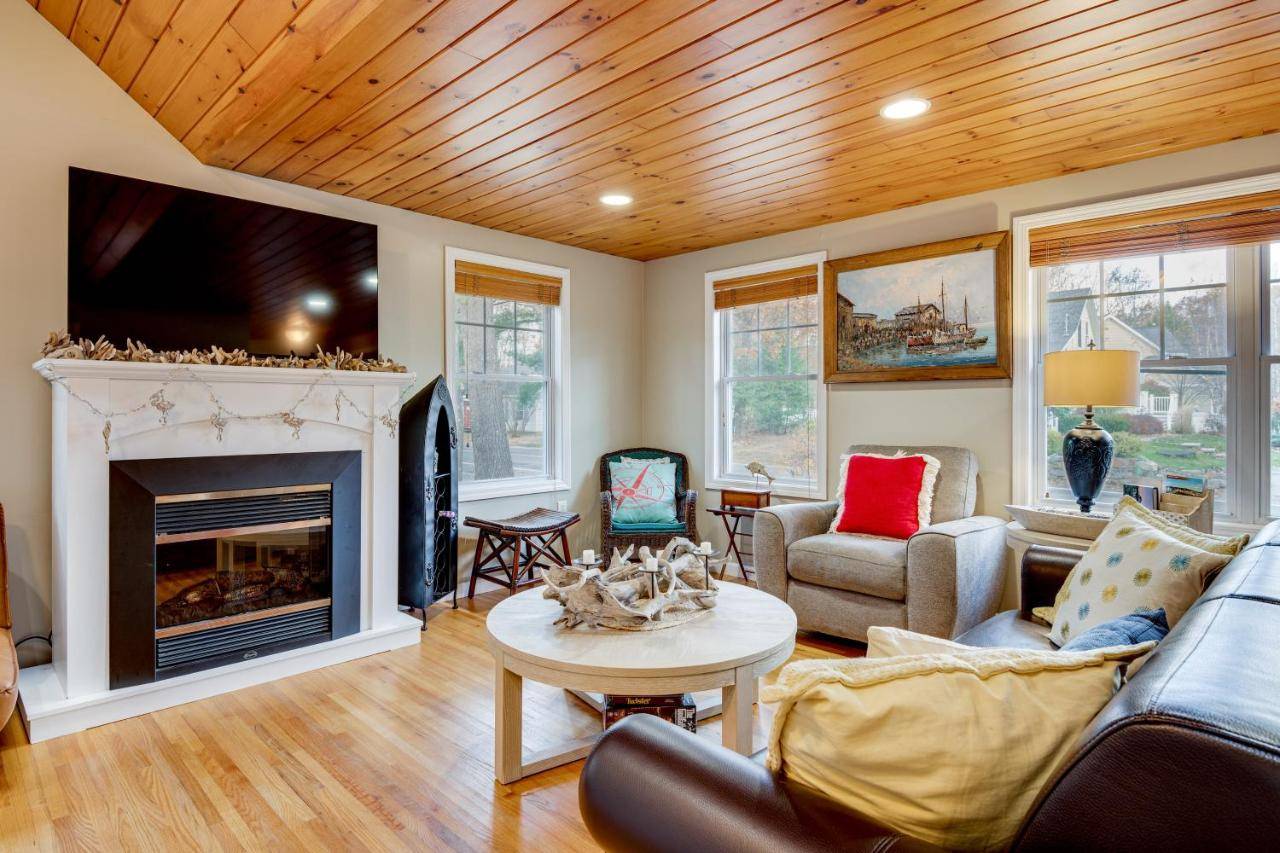 a living room filled with furniture and a fireplace at Less Than 1 Mi to Dtwn Ogunquit! Coastal Family Retreat in Ogunquit