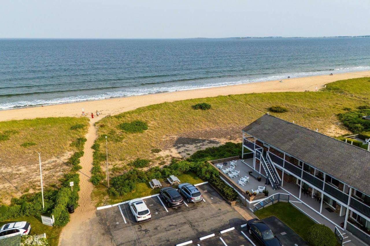 an aerial view of a house and the beach at Kebek 3 Oceanside Motel in Old Orchard Beach