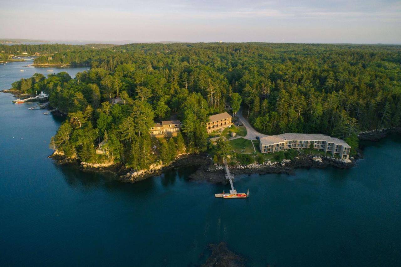 an aerial view of a house on an island in the water at Ocean Gate Inn in Southport
